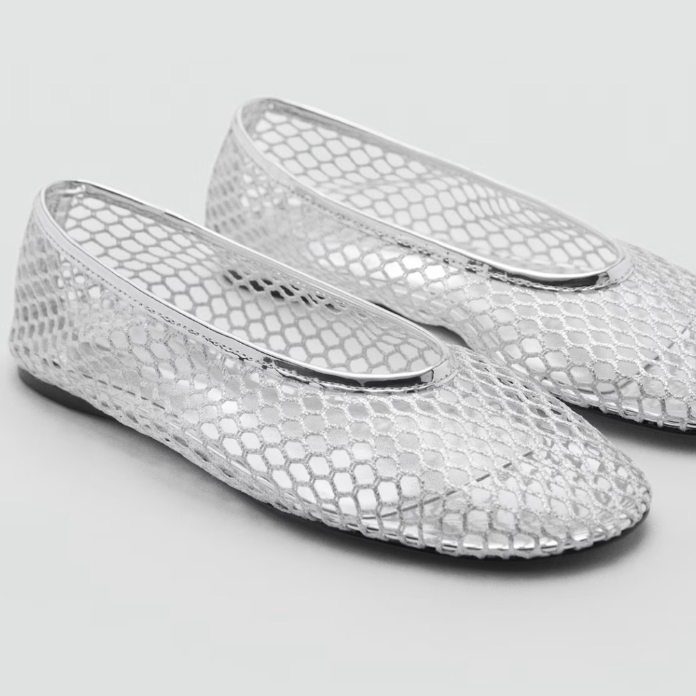 Mango Silver Mesh Flats